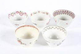 A collection of English porcelain tea bowls, circa 1780-90, including New Hall-type,