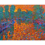 Paul Stephens, 'Sunset over the river Parrett', oil on panel, mounted in white frame,
