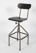 A stool, in the manner of Tansad, with grey fibreglass back and adjustable seat,