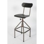 A stool, in the manner of Tansad, with grey fibreglass back and adjustable seat,