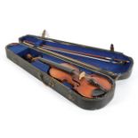 A Stradivarius style violin, with single piece back and mother of pearl inlay,