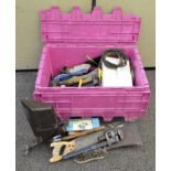 A collection of assorted tools to include a wire brush, hammer,