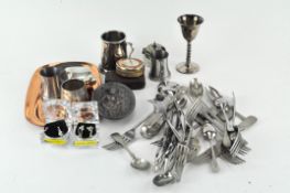 A parcel of silver plated and other wares including a goblet and an inkwell