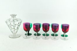 A set of six Art Deco style drinking glasses, together with a six other glasses,