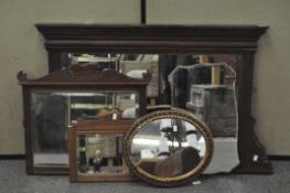 An Edwardian mahogany over mantle mirror,
