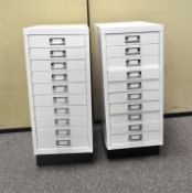 Two ten drawer metal filing cabinets,