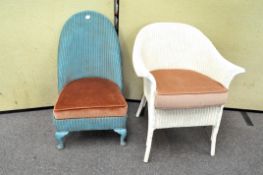 A blue painted Lloyd Loom style chair with sprung seat,