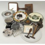 Assorted collectables, including a silver plated toast rack, a jelly-mould, Poole Pottery plates,