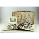 A Victorian photograph album with a large collection of loose vintage photos