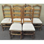 A set of six vintage ladder back style dining chairs,