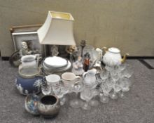 A parcel of ceramics and glass including figures,