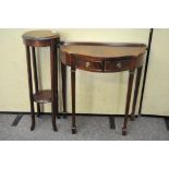 An Edwardian mahogany jardiniere stand, 86cm high, together with a Regency style hall table,