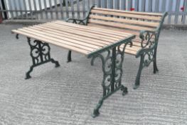 A garden bench and table,