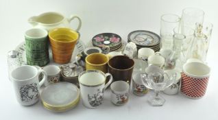 A large collection of assorted ceramics, including Wedgwood, Cornish terracotta Roman style jug,