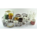 A large collection of assorted ceramics, including Wedgwood, Cornish terracotta Roman style jug,