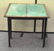 A 19th century oak card table having baize lined top, all raised on squared legs,