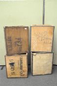 Four vintage wooden tea chests