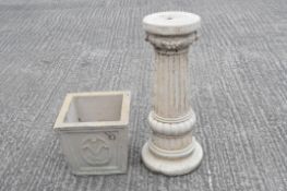 A stoneware square section planter and a jardiniere stand,