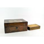 A Victorian walnut inlaid work box, 27 cm wide,