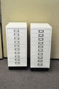 Two ten drawer metal filing cabinets,