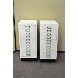 Two ten drawer metal filing cabinets,