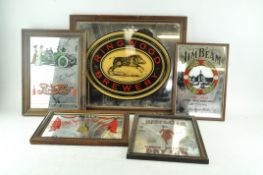 A group of five reproduction advertising mirrors, to include Jim Bean Whisky,