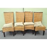 A set of four modern wicker dining chairs,