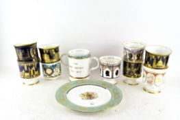 A collection of Coalport commemorative goblets and a plate (12)