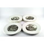 Ten Wedgwood plates printed in Sepia with views of churches, 20th century,