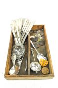 Assorted silver plate and silver wares, including coins,