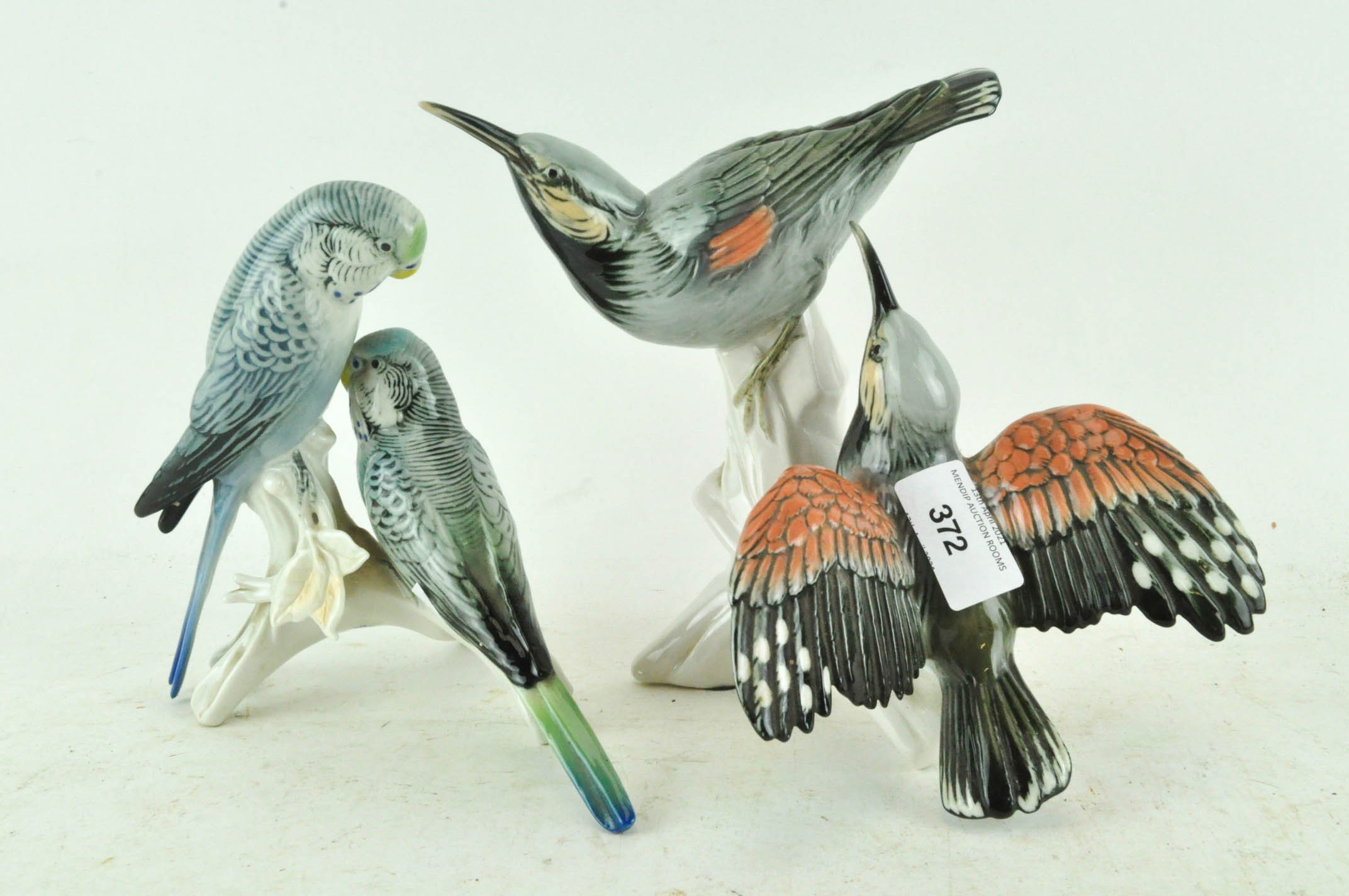 Two Karl Ens porcelain groups of birds,