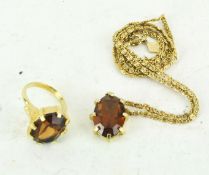A vintage Sarah Coventry signed citrine ring and pendant