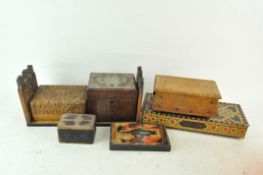 A collection of boxes to included a tea caddy and various other boxes