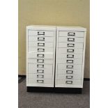 Two ten drawer metal filing cabinets,