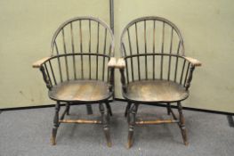 A pair of ash & elm Windsor style armchairs,