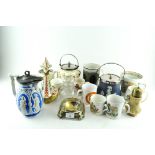 Assorted ceramics, including a Mocha ware mug, a Continental porcelain perfume bottle and stopper,