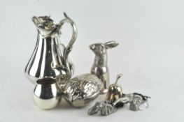 A collection of of silver plate and metalware, including a stirrup cup,