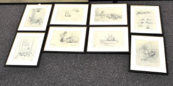 A group of eight Winnie the Pooh annotated prints, all framed and glazed,