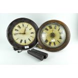 Two early 20th century round striking wall clocks,