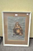 A large pastel drawing of Orangutan, titled "Satisfaction" by Vicky Baker Carter, pastel,