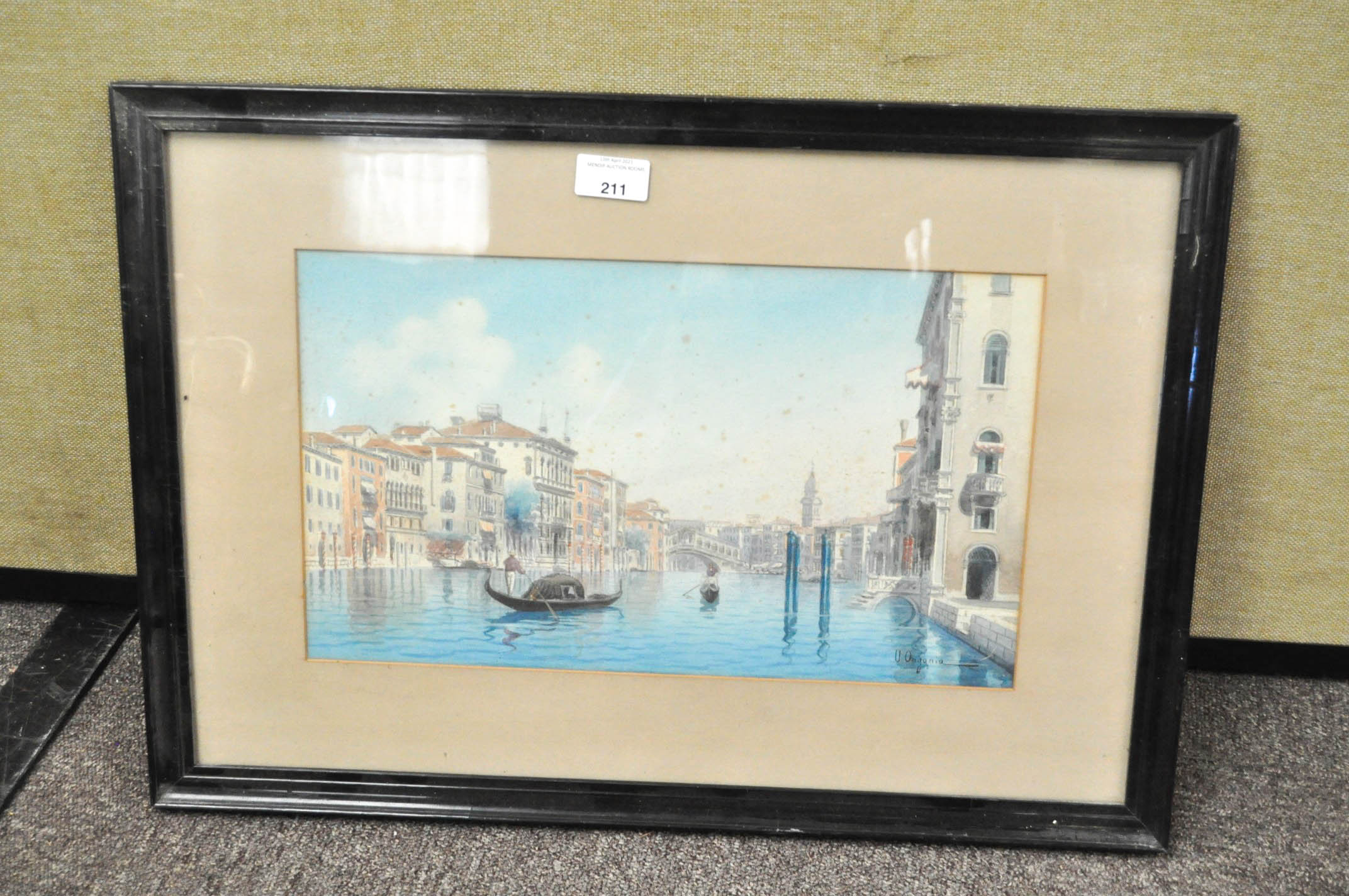 U Ongonia, a Venetian canal scene, watercolour, framed and glazed,