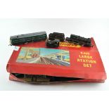 A Triang railways R459 large station set with extensive track, points and locomotives,