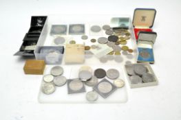 A collection of coins, mostly British,