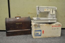A Singer sewing machine in oak case,
