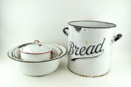 A large enamel bread bin,