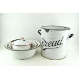 A large enamel bread bin,