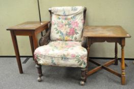 A Victorian walnut framed nursing chair, 83cm high,