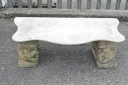 A pair of cast stone garden bench supports and a marble wash stand top,