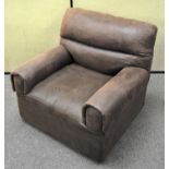 A brown leather upholstered single seat sofa armchair,