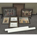 A collection of framed and glazed pictures,